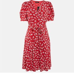 Ralph Lauren Red and White Leaf Midi Dress